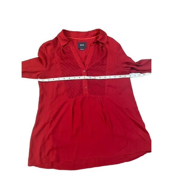 ANTHROPOLOGIE MAEVE Red Chevron Inlay Popover Top Blouse Sz. 4 - Picture 5 of 11